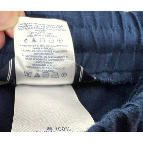 Lands' End Wide Leg Linen Pants Size M (10-12) High Waist Blue Embroidered Hem - Picture 9 of 11